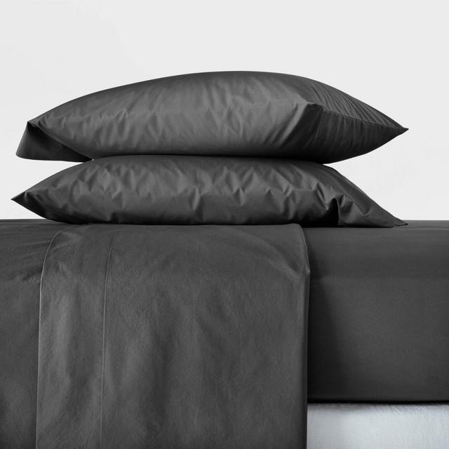 Queen Washed Supima Percale Solid Sheet Set Washed Black - Casaluna™