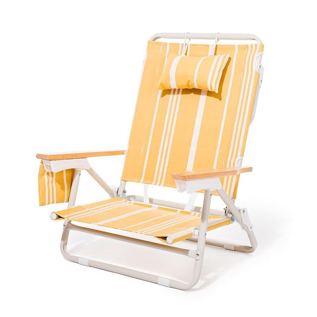 Business & Pleasure Co. Holiday Tommy Chair - Reclining Backpack Beach Chair - Vintage Yellow Stripe