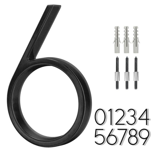 6 Inch Stainless Steel Floating House Number, Metal Modern House Numbers, for Outdoor Mailbox Yard Home Wall DoorGarage Gate with Nail Kit, Coated Black, 911 Visibility Signage