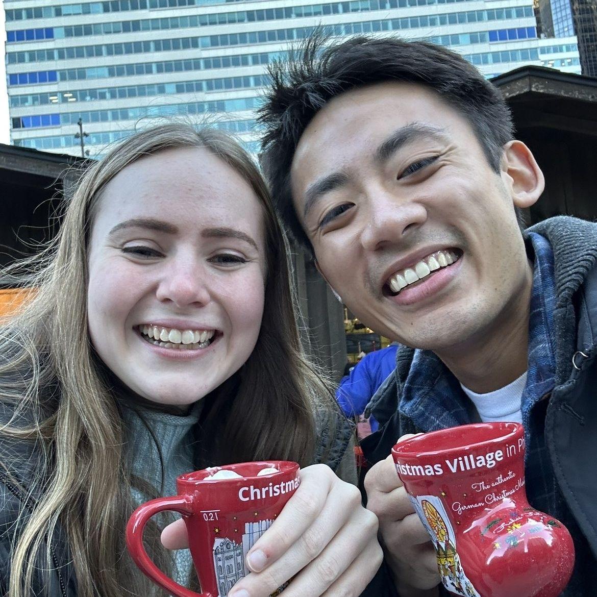 Warming up with some hot chocolate at Philadelphia Christmas Village - November 2023