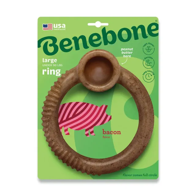 Benebone Bacon Ring Dog Bone Chew Toy - L