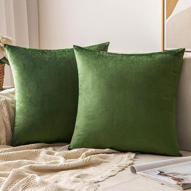 MIULEE Pack of 2 Velvet Soft Solid Decorative Square Throw Pillow Covers Set Cushion Case for Sofa Bedroom Couch18 x 18 Inch Moss Green