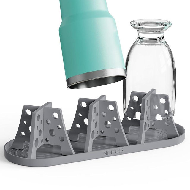 NiHome Silicone Water Bottle Drying Racks Set of 3 with Drip Tray,Cheese Style for Faster Drying,Bottle Dryer Racks Fit for Stanley YETI Cups Owala Sports Bottle Baby Bottle Thermoses Mugs