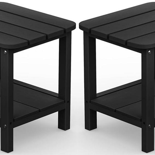 SERWALL Double Adirondack Side Set of 2, Table Rectangular End Table, Black