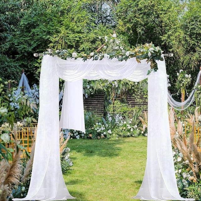 Chyhomenyc Extra Long White Sheer Curtains 144 inch 2PCS, Airy Translucent Backdrop Window Scarf Drapes for Canopy Bed/Wedding/Living Room/Anniversary, 12FT Length