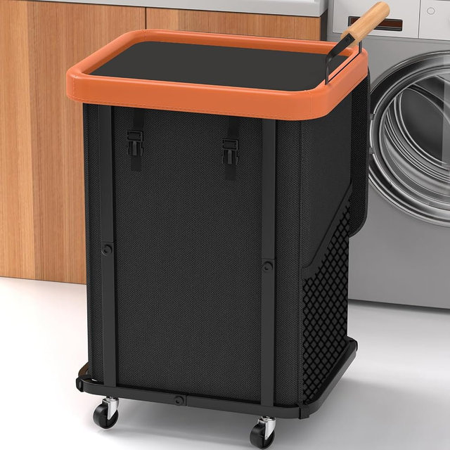 150L (40 Gal) Extra Large Fashion Laundry Basket with Wheels, Rolling Basket Hamper with Handle, Organizer Storage Cart with Sturdy Metal Frame for Laundry Room - Black