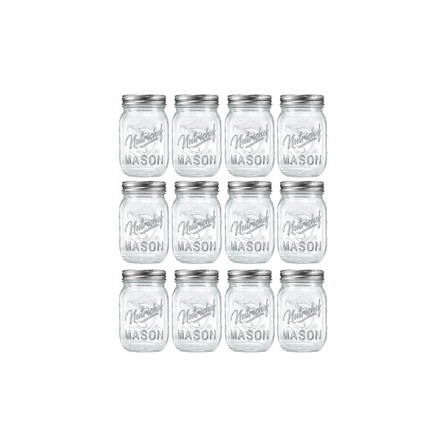 NutriChef 12 Pcs. Glass Mason Jars with Regular Lids and Bands, DIY Magnetic Spice Jars, Ideal for Meal Prep, Jam, Honey, Wedding Favors, and more