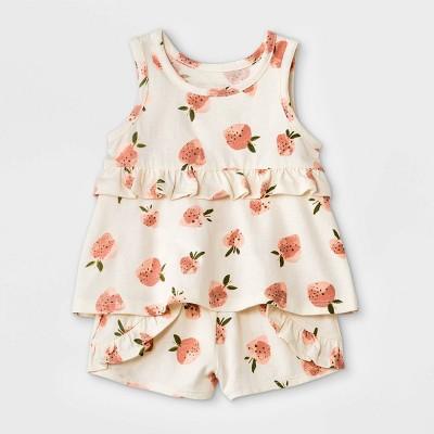 Grayson Mini Baby Girls' 2pc Strawberry Top & Bottom Set - White