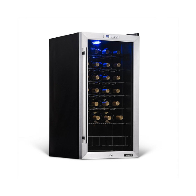 Newair Freestanding 27 Bottle Compressor Wine Fridge in Stainless Steel, Adjustable Chrome Racks and Exterior Digital Thermostat