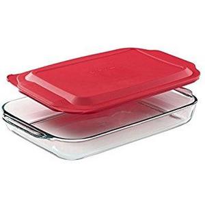 4.8 Quart Oblong Baking Dish with Red Plastic Lid, Pack Of 2
