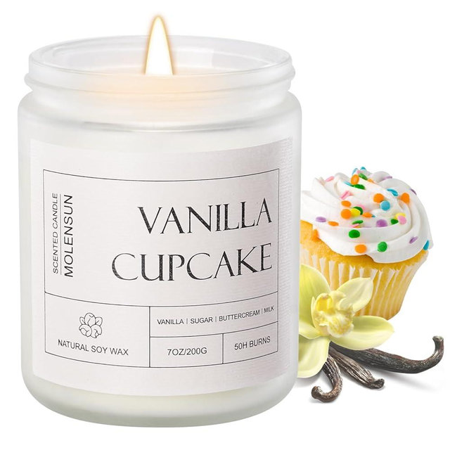 Vanilla Cupcake Scented Candle, Aromatherapy Jar Candles, 7 oz 50 Hour Long Lasting Candles, Soy Wax Candle Gift for Women