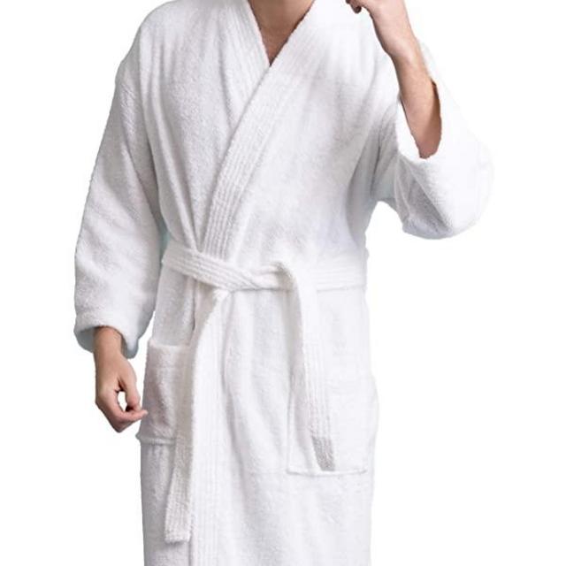 Soft Touch Linen Men's Robe, Turkish Terry Bathrobe, 100% Cotton Kimono Spa Bathrobe