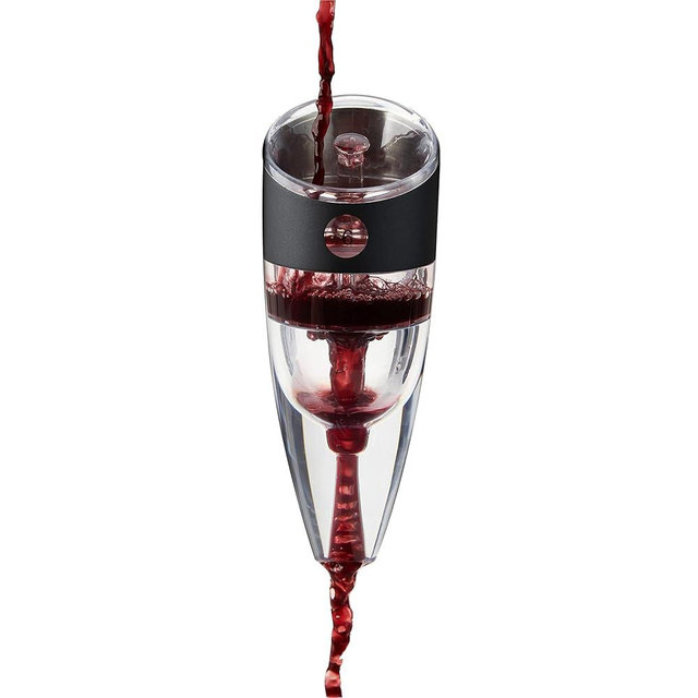 Alchemi by Viski Adjustable Wine Aerator with Stand - Simulates 6 Hours Decanting, BPA-Free Plastic and Stainless Steel - Matte Black Set of 1