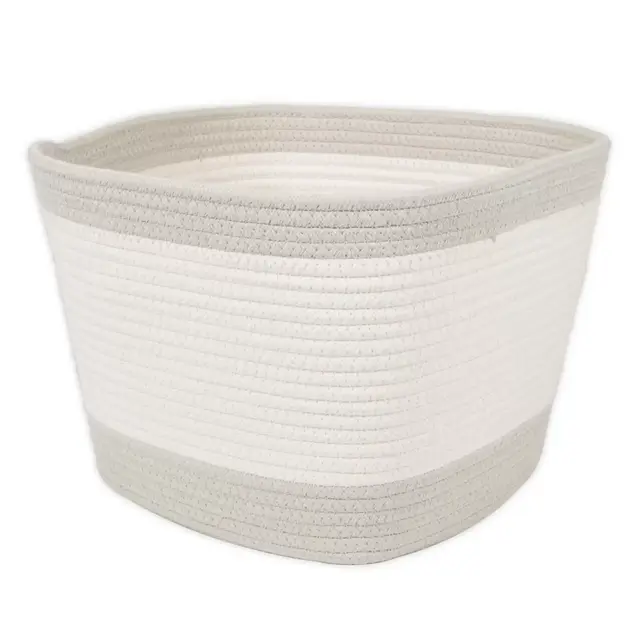 Squared Away™ Colorblock Medium Coiled Rope Basket in Peyote Grey
