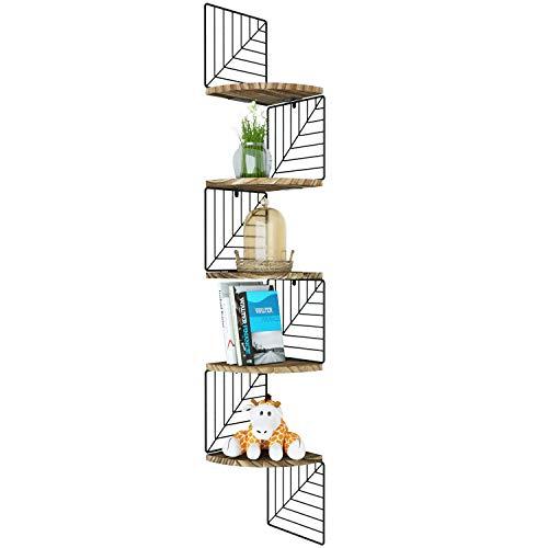 Love-KANKEI Corner Shelf Wall Mount of 5 Tier Rustic Wood Floating Shelves Wall Shelves for Bedroom Living Room Bathroom Kitchen Office and More Carbonized Black