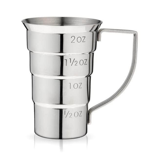 Viski Stepped Jigger With Handle, 4 Measurement Markings, Measuring Cup for Cocktail Recipes, 0.5 oz, 1 oz, 1.5 oz, & 2 oz, Stainless Steel, Silver