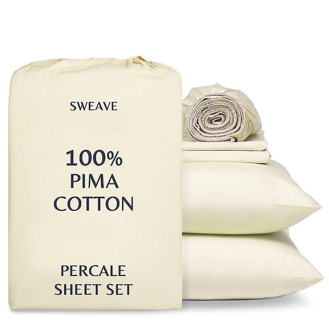 Sweave Percale Sheets King-100% Pima Cotton Sheets, Luxurious 500 Thread Count, Breathable, Light, Cool, Hypoallergenic, Double Elastic Snug Fit -Oeko-TEX Certified -Softer After Every Wash