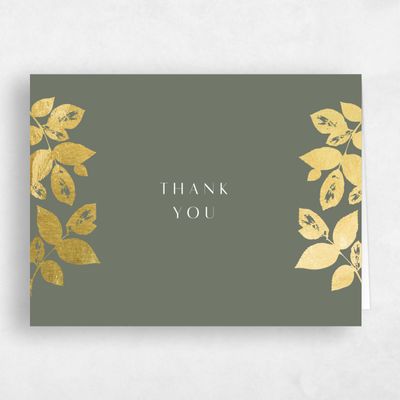 Dark Sage, Green Wedding Thank You - Jasmine Landscape Foil