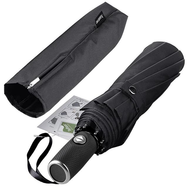 Anntrue Windproof Travel Umbrella with Teflon Coating, Auto Open Close Lightweight Sun&Rain Umbrella with Zipper Pouch