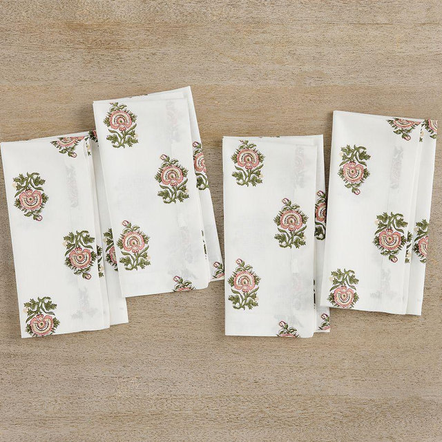 Amara Floral Block Print Organic Cotton Napkins, Set of 4 - Clay