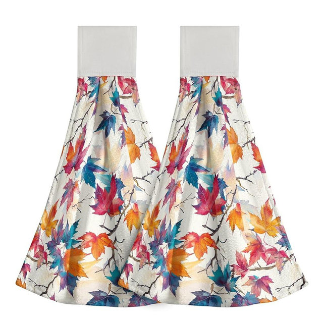 Giwawa Maple Leaves Hanging Kitchen Towel Autumn Colorful Leaf Hand Towels Set Absorbent Towel for Bathroom Laundry