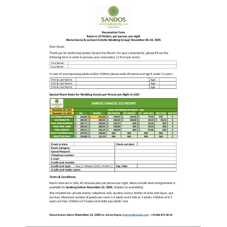 Reservation form part 1