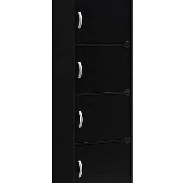 HODEDAH IMPORT 4-Shelf Bookcase Cabinet, Black