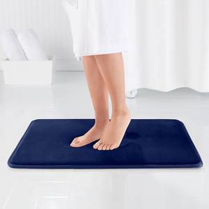 Genteele Memory Foam Bath Mat Non Slip Absorbent Super Cozy Velvet Bathroom Rug Carpet (20" X 32", Navy)