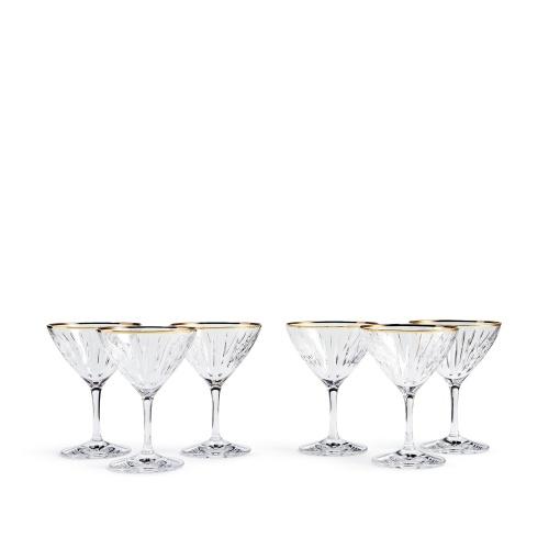 Roebling Cut Crystal Cocktail Glass, Set of Six, Gold Rim
