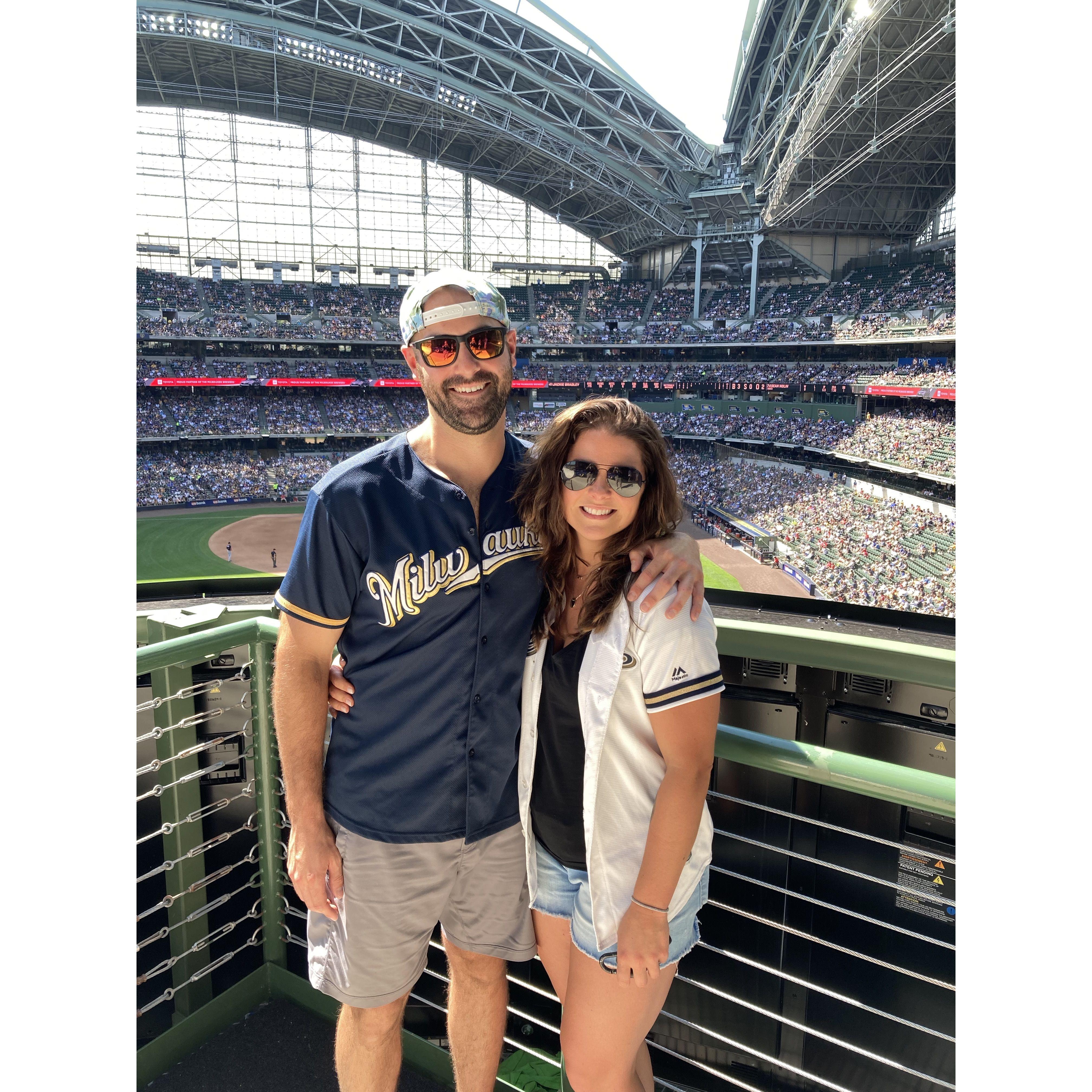 At a Brewers Game, where you will find us for a good chunk of the summer.