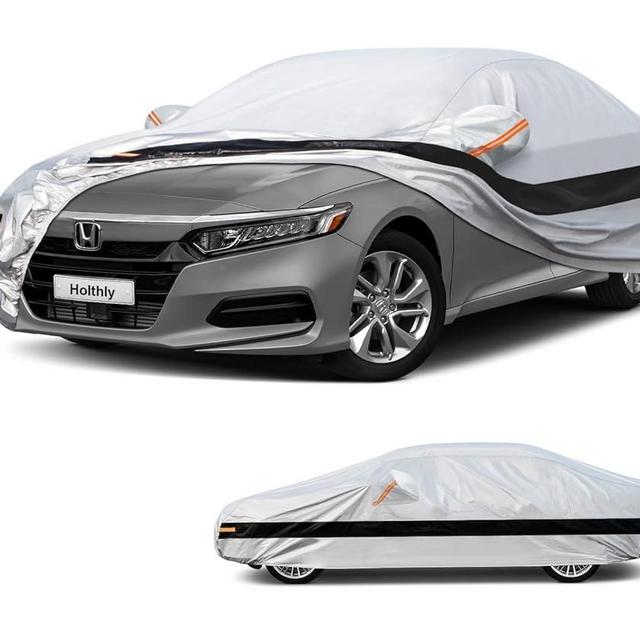 Holthly 10 Layer Car Cover Waterproof All Weather for Sedan,100% Waterproof Outdoor Car Covers for Automobiles Rain Sun Protection. Custom Fit for Midsized Car Toyota Camry,Honda Accord, etc