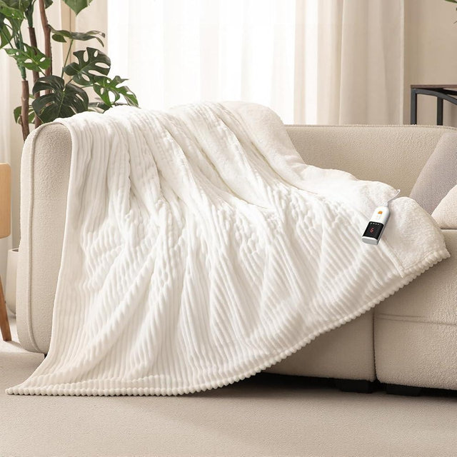 Reaks Electric Heated Blanket Twin, Silky Soft Flannel & Sherpa Twin Electric Blanket with 9 Heat Levels & 2-10 Hours Auto Off, Warm Gifts for Women Mom Grandma, ETL Certified (62x84 inches, White)