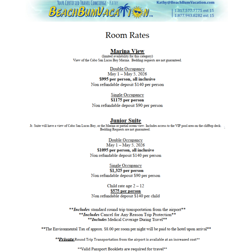 Room Information for Booking!