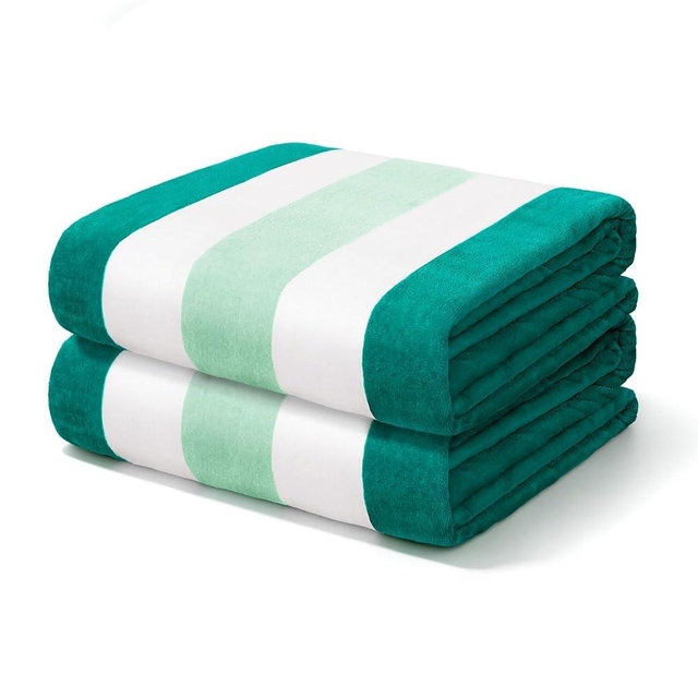 Exclusivo Mezcla 2 Pack Cotton Oversized 35x70 Inches Cabana Stripe Beach Towels, Super Absorbent Soft Plush Pool Bath Towel (Stripe Green)