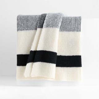 Ribbed Knit Wool Blend Throw Blanket