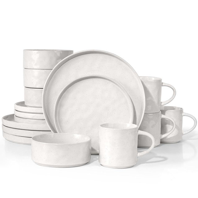 HaWare Dinnerware Sets, 16-Piece Stoneware Plates and Bowls Set, Elegant Ceramic Dish Set for 4, Chip and Scratch Resistant, Microwave and Dishwasher Safe, Speckled White
