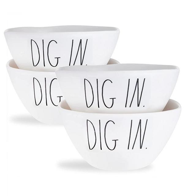 Rae Dunn Melamine Bowl Sets - Durable Dishwasher Safe Dinner / Cereal Bowls Set of 4 (6 inch) Perfect Bowl Set for Soup, Cereal, Pasta, Salads and Gifts, Dig In