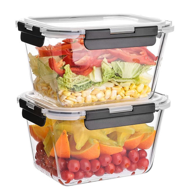 Liuruiyu 2 Pack Large Glass Food Storage Containers with Lids, 63oz Big Meal Prep Containers, Airtight Bento Boxes with Leak Proof Locking for Microwave, Oven, Freezer and Dishwasher, BPA Free