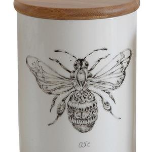 Creative Co-op Stoneware Jar with Bamboo Lid & Bee, Multicolor, Medium