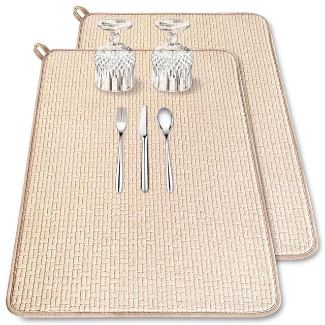 2 Pack XXL Large Microfiber Dish Drying Mat,24*17 inch Absorbent Dish Drainer Kitchen Counter,Dish Drying Pad for Countertops,Sinks,Draining Racks(Beige)