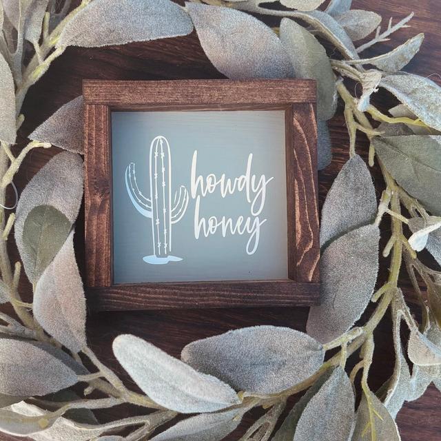 Howdy Honey - Western Decor - Boho Cactus - Sage Green Sign