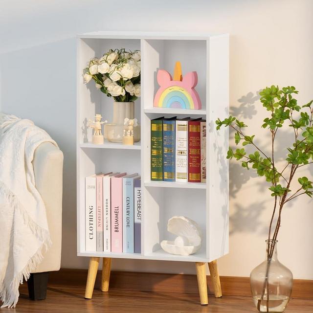 YAHARBO Small White Bookshelf,3 Tier Modern Kids Bookcase with Legs,5 Cube Wooden Bookshelves Storage Shelf,Book Shelves Organizer,Toy Doll Display Bookcases Cabinet for Bedroom Nursery Study