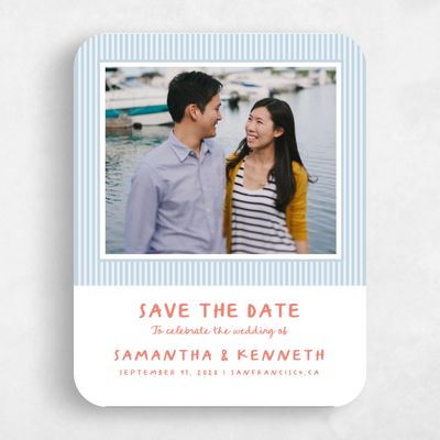 Blue Rounded Wedding Save the Date - Sole Photo