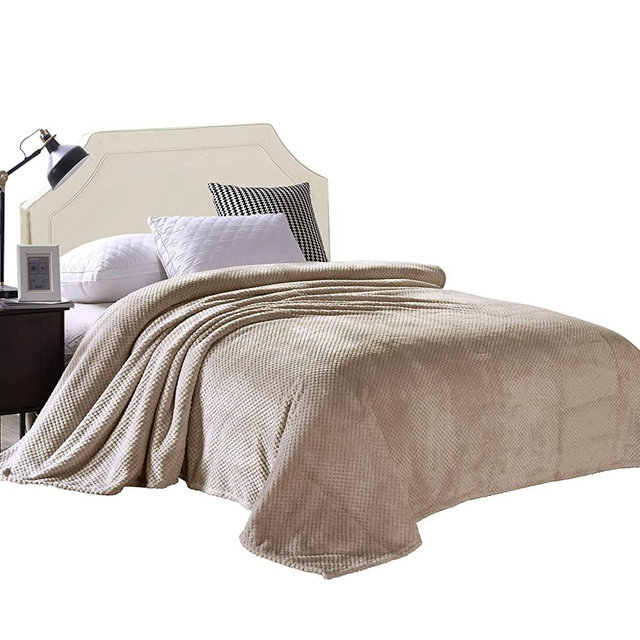 Exclusivo Mezcla Waffle Textured Soft Fleece Blanket, Queen Size Bed Blanket(Camel, 90 x 90 inches)- Cozy, Warm and Lightweight