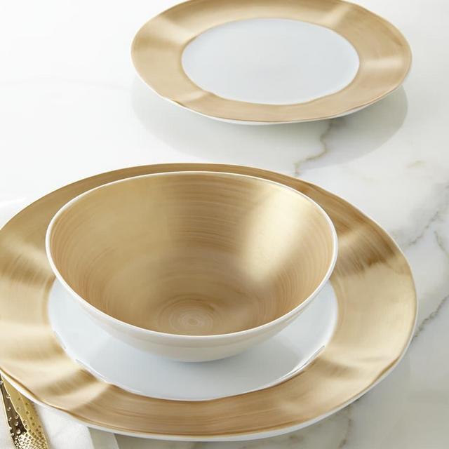 Neiman Marcus12-Piece Gold Brushstroke Dinnerware Service