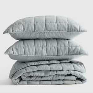 European Linen Box Quilt Set - Mist, Full/Queen
