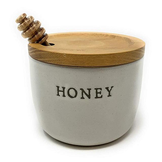 Stoneware Honey Pot with Acacia Wood Dipper and Lid by Hearth and Hand with Magnolia (Premium edition)