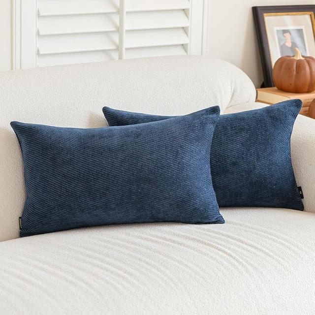a moment Pack of 2 Decorative Chenille Throw Pillow Covers with Twill Cushion Covers for Sofa Living Room Couch Bed 12x20 Inch Blue