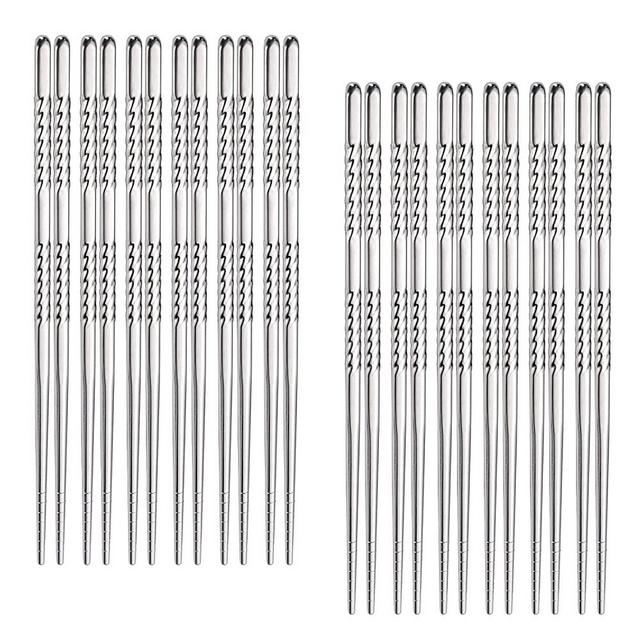 Hiware 12-Pairs Reusable Metal Chopsticks - Stainless Steel Spiral Chopstick Set, Dishwasher Safe, 9 Inch