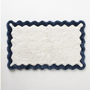 Navy Blue Scalloped Cotton Bath Mat
